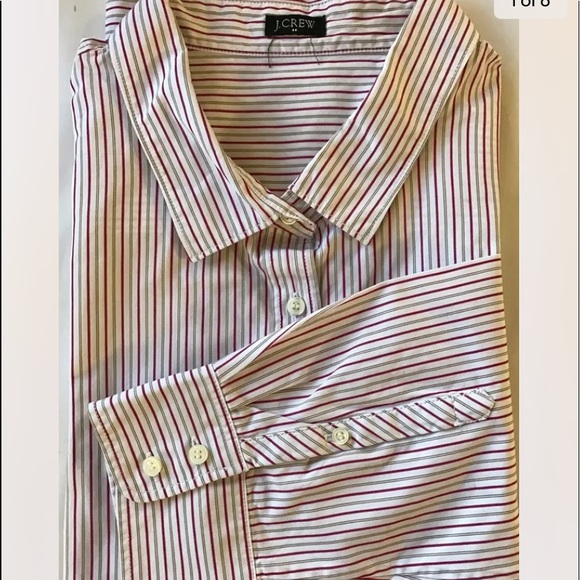 J.Crew Men Dress Shirt White Red Stripe Looks Medium Long Sleeve Cotton - Picture 7 of 7